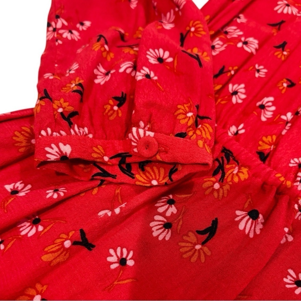 Tara Jarmon Red Midi Dress Women’s Long Sleeve Ruffled Button Front Floral 36 - Picture 9 of 10
